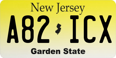 NJ license plate A82ICX