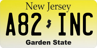 NJ license plate A82INC