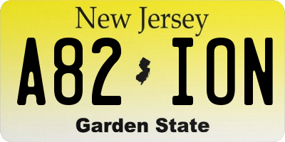 NJ license plate A82ION