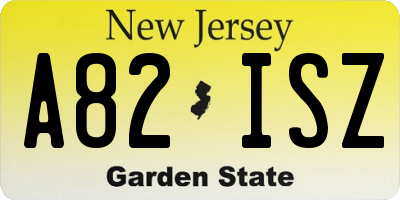 NJ license plate A82ISZ