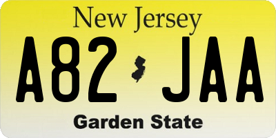 NJ license plate A82JAA