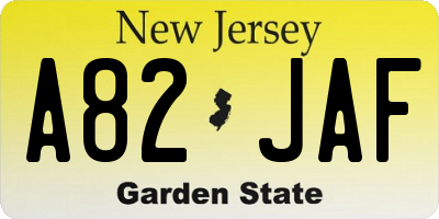 NJ license plate A82JAF