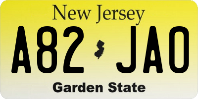 NJ license plate A82JAO