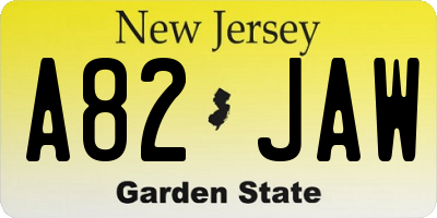 NJ license plate A82JAW