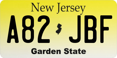 NJ license plate A82JBF