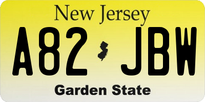 NJ license plate A82JBW
