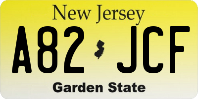 NJ license plate A82JCF
