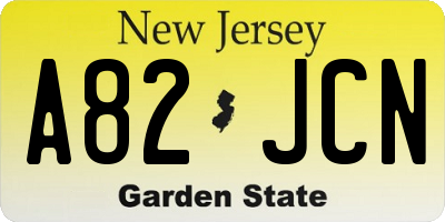 NJ license plate A82JCN