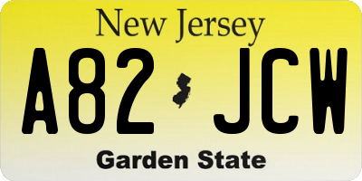NJ license plate A82JCW