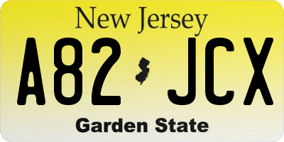 NJ license plate A82JCX