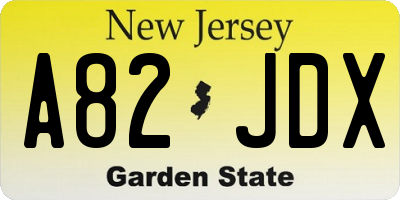NJ license plate A82JDX