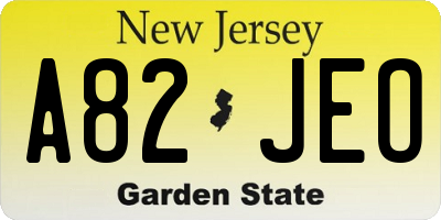 NJ license plate A82JEO