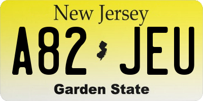 NJ license plate A82JEU