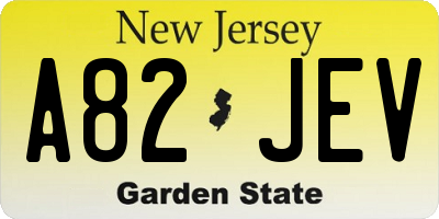 NJ license plate A82JEV