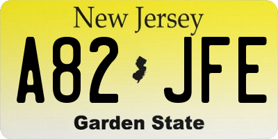NJ license plate A82JFE