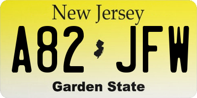NJ license plate A82JFW
