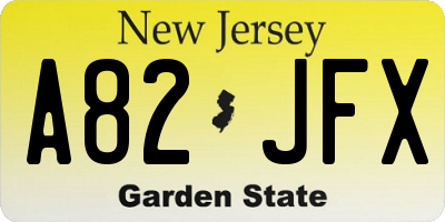 NJ license plate A82JFX