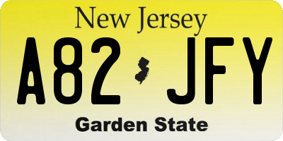 NJ license plate A82JFY