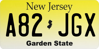 NJ license plate A82JGX