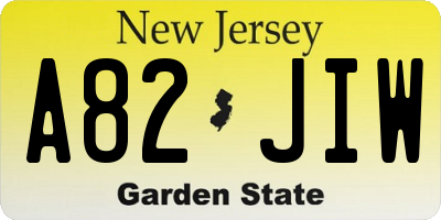 NJ license plate A82JIW