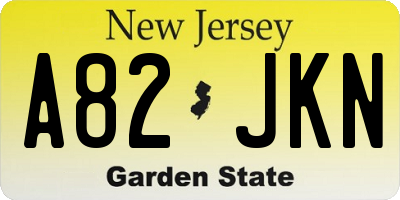 NJ license plate A82JKN