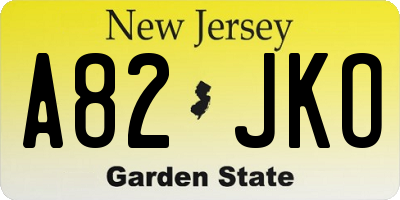 NJ license plate A82JKO