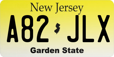 NJ license plate A82JLX