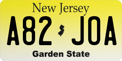 NJ license plate A82JOA