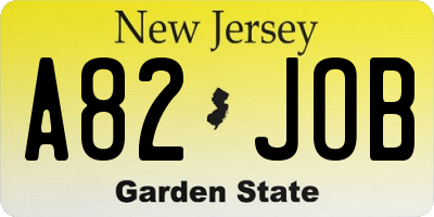 NJ license plate A82JOB