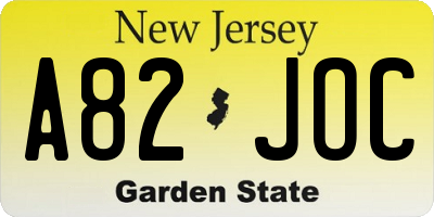 NJ license plate A82JOC