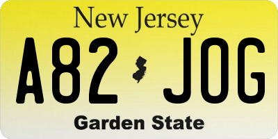 NJ license plate A82JOG