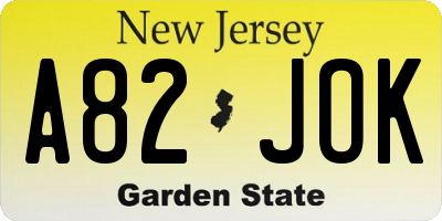 NJ license plate A82JOK