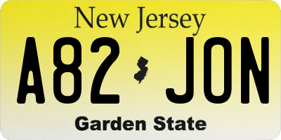 NJ license plate A82JON