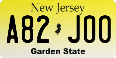 NJ license plate A82JOO
