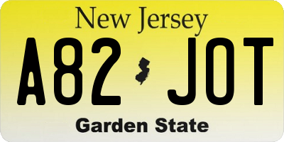 NJ license plate A82JOT