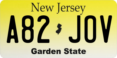 NJ license plate A82JOV
