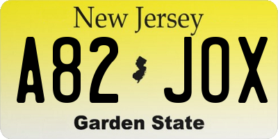 NJ license plate A82JOX