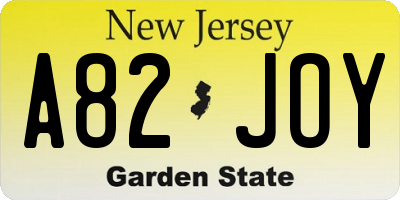 NJ license plate A82JOY
