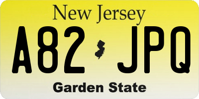 NJ license plate A82JPQ