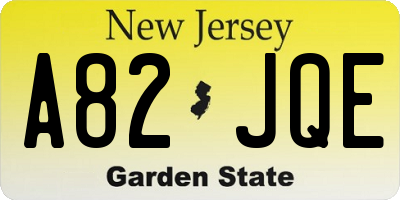 NJ license plate A82JQE