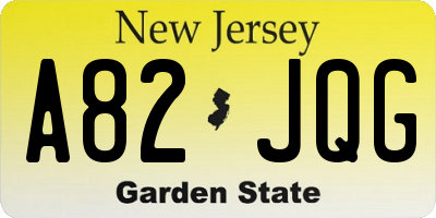 NJ license plate A82JQG