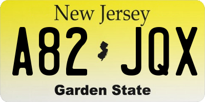 NJ license plate A82JQX
