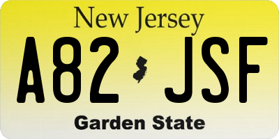NJ license plate A82JSF