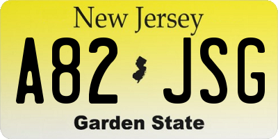NJ license plate A82JSG