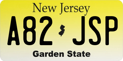 NJ license plate A82JSP
