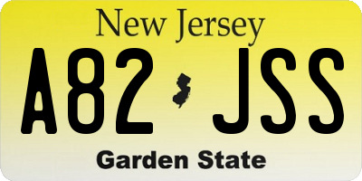 NJ license plate A82JSS