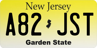 NJ license plate A82JST