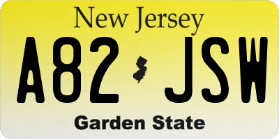 NJ license plate A82JSW