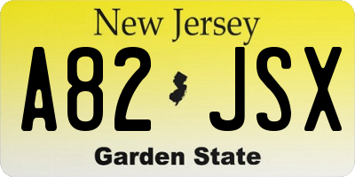 NJ license plate A82JSX
