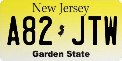 NJ license plate A82JTW